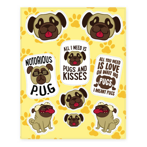 Pug  Stickers and Decal Sheet