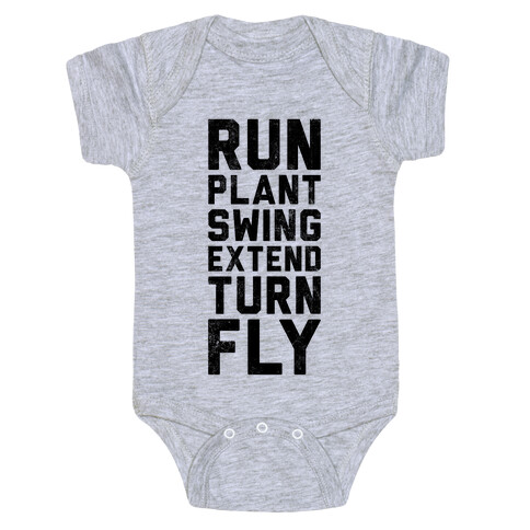 Run, Plant, Swing, Extend Turn Fly Baby One-Piece