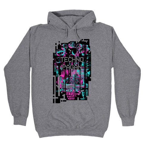 Techno Pagan Glitch Art Hooded Sweatshirt