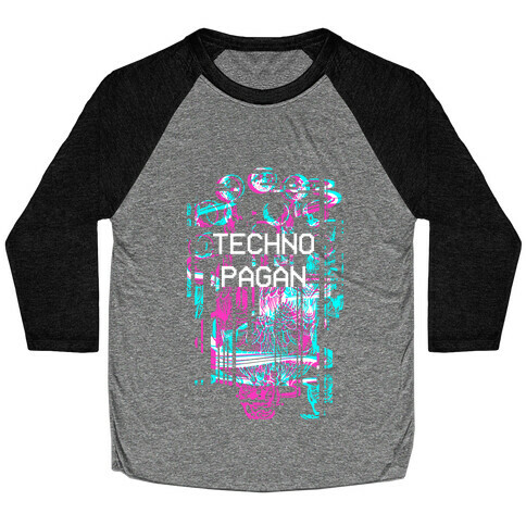 Techno Pagan Glitch Art Baseball Tee