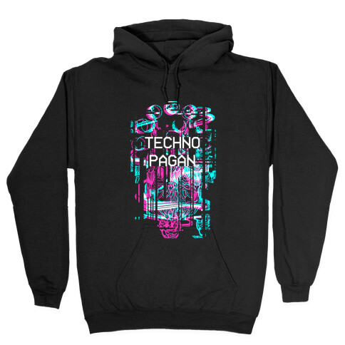 Techno Pagan Glitch Art Hooded Sweatshirt