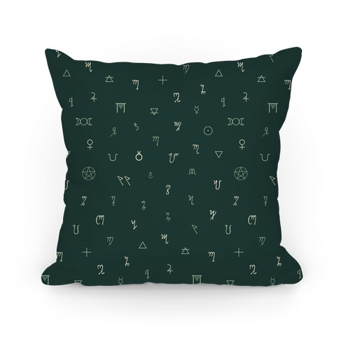 Wiccan Witchcraft Symbols (Green) Pillow