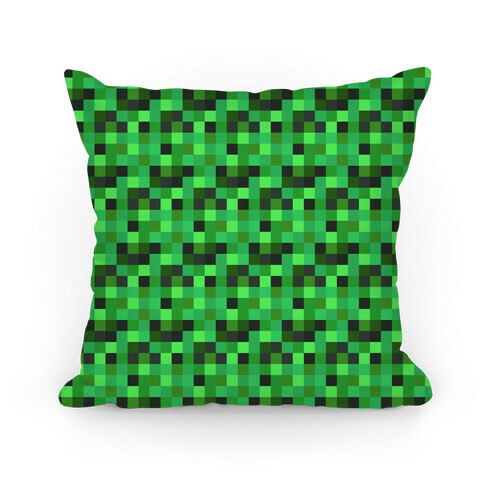 Green Gamer Pixel Pattern Pillow