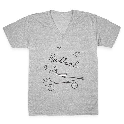 Chill Skateboarding Cat V-Neck Tee Shirt