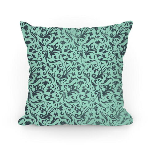 Green Medieval Flower Pattern Pillow