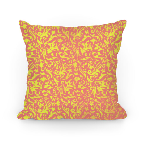 Yellow and Orange Medieval Flower Pattern Pillow
