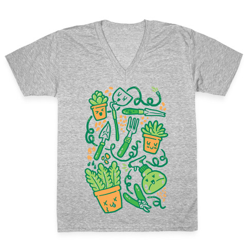 Kawaii Plants and Gardening Tools V-Neck Tee Shirt