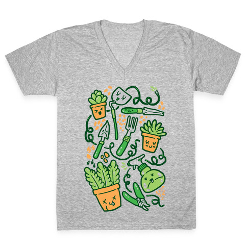 Kawaii Plants and Gardening Tools V-Neck Tee Shirt