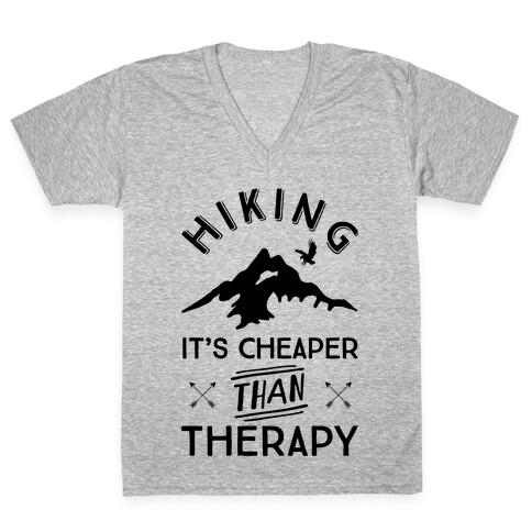 Hiking It's Cheaper Than Therapy V-Neck Tee Shirt