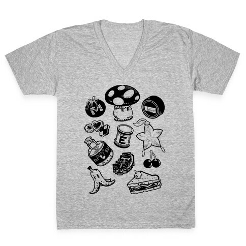 Gamer Food Items V-Neck Tee Shirt