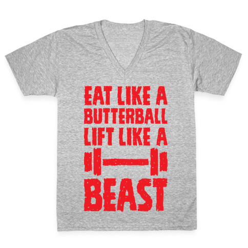 Eat Like A Butterball Lift Like A Beast V-Neck Tee Shirt