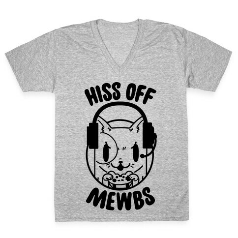Hiss Off Mewbs Gamer Cat V-Neck Tee Shirt