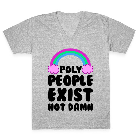 Poly People Exist, Hot Damn (Polysexual) V-Neck Tee Shirt