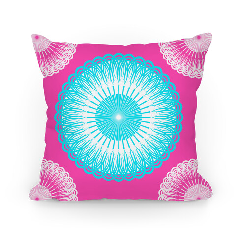 Sky Blue and Pink Flower Mandala Pillow