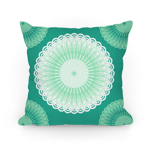 Green and White Flower Mandala Pillow