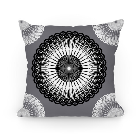 Black and White Flower Mandala Pillow