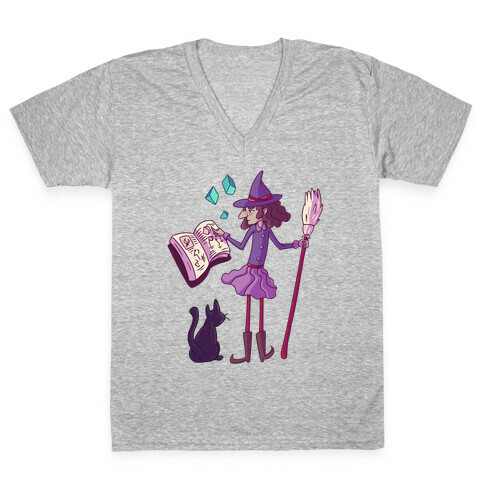 Witch Consults Her Spellbook V-Neck Tee Shirt