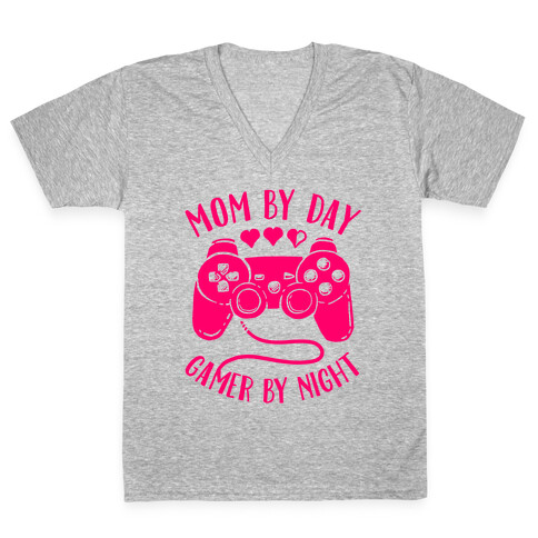 Mom By Day Gamer By Night V-Neck Tee Shirt