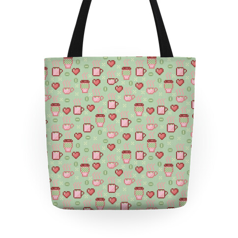 Pastel Coffee Pixel Art Pattern Tote