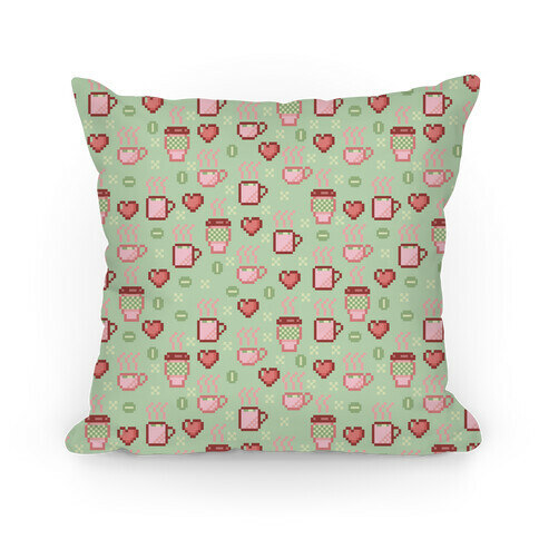 Pastel Coffee Pixel Art Pattern Pillow