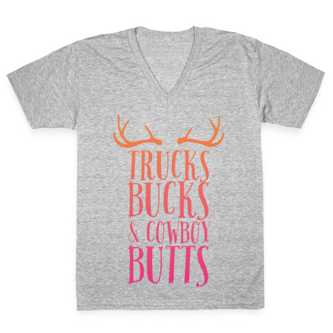 Trucks Bucks and Cowboy Butts V-Neck Tee Shirt