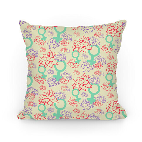 Female Symbol and Lotus Flowers Cream Pattern Pillow