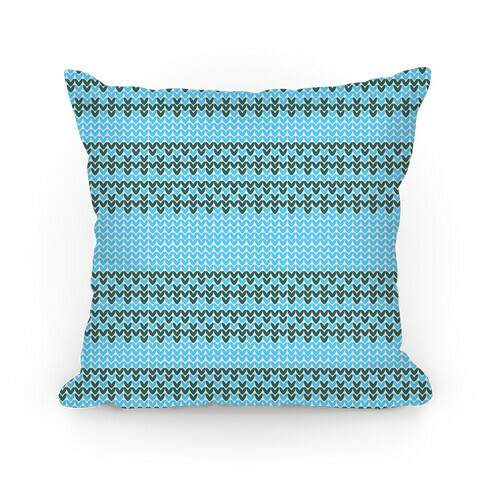 Faux Knitted Sweater Blue Pattern Pillow