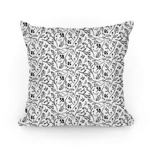 Lovely Wildflower Meadow Black and White Pattern Pillow