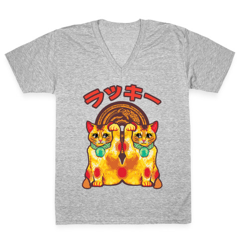 Lucky Cat Pop Art V-Neck Tee Shirt