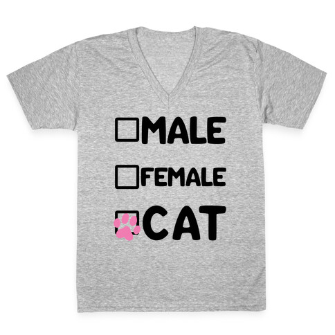 Male, Female, Cat V-Neck Tee Shirt