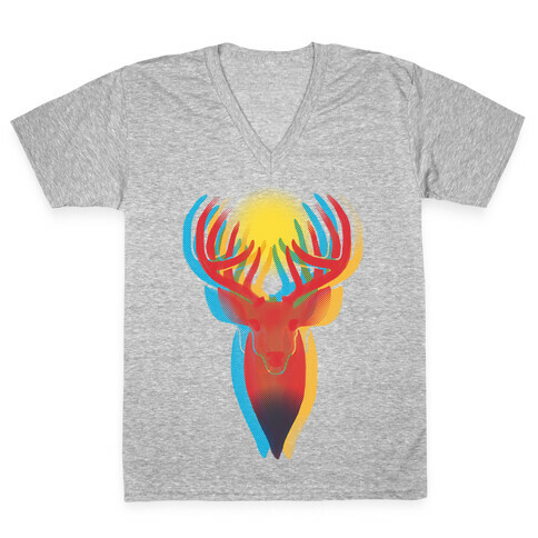 Pop Art Deer Head V-Neck Tee Shirt