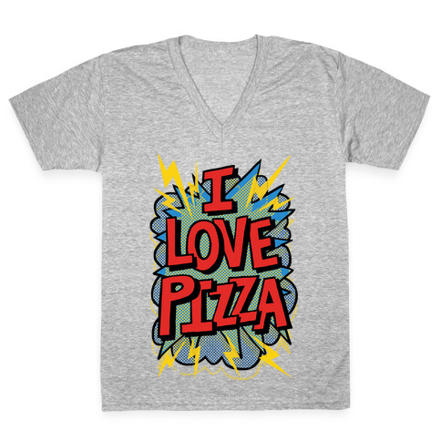 I Love Pizza Pop Art V-Neck Tee Shirt