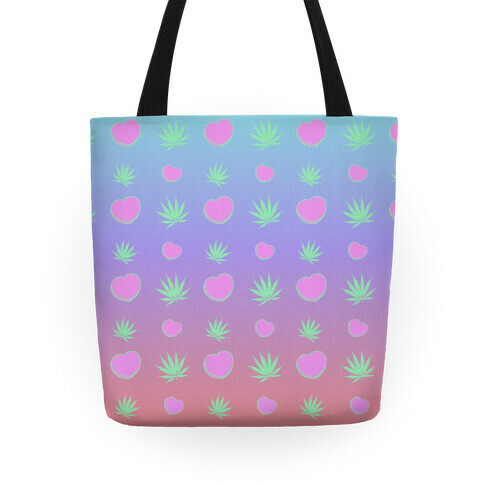 Weed and Hearts Pastel Ombre Pattern Tote