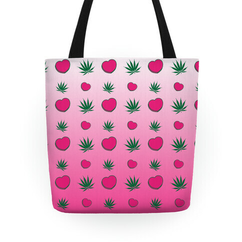 Weed and Hearts Pink Ombre Pattern Tote