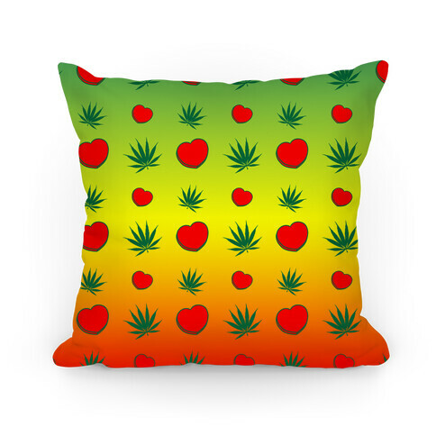 Weed and Hearts Rasta Ombre Pattern Pillow