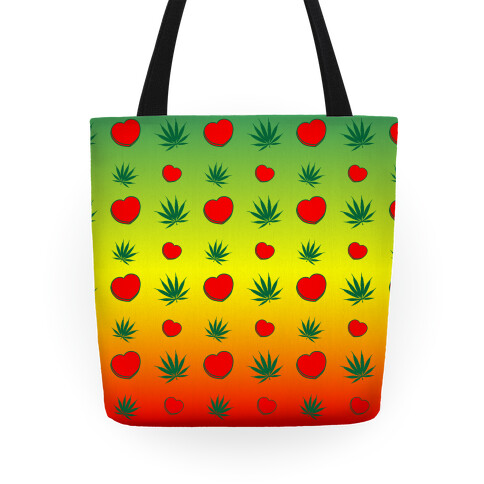 Weed and Hearts Rasta Ombre Pattern Tote