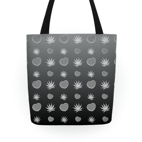 Weed and Hearts Black and White Ombre Pattern Tote