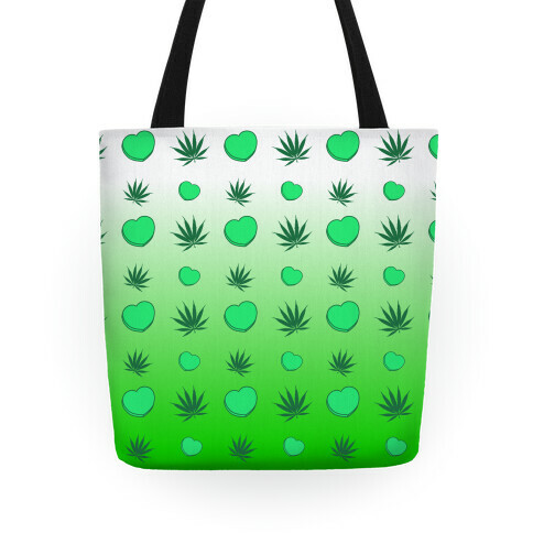 Weed and Hearts Green Ombre Pattern Tote