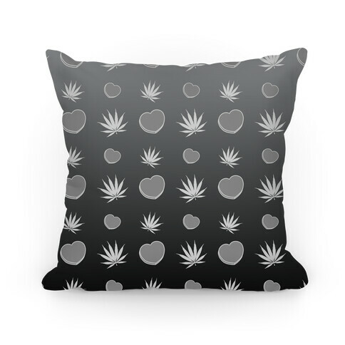 Weed and Hearts Black and White Ombre Pattern Pillow