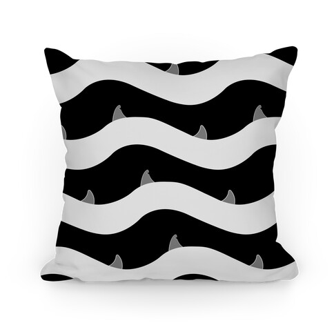 Black and White Shark Fins Waves Pattern Pillow