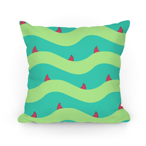 Green Shark Fins Waves Pattern Pillow