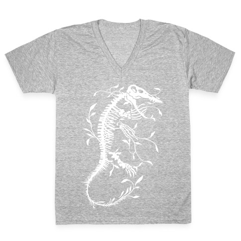 Floral Dinosaur Mosasaur V-Neck Tee Shirt