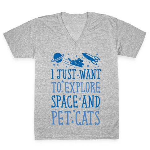 Explore Space and Pet Cats V-Neck Tee Shirt