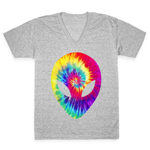 Tie Dye Alien Head V-Neck Tee Shirt