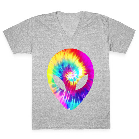 Tie Dye Alien Head V-Neck Tee Shirt