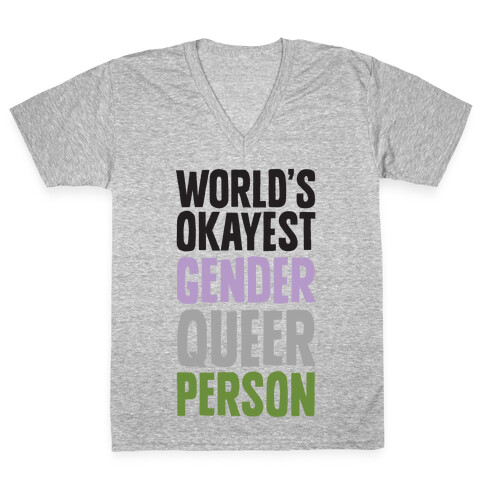 World's Okayest Genderqueer Person V-Neck Tee Shirt