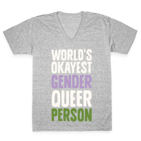World's Okayest Genderqueer Person V-Neck Tee Shirt