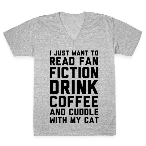 I Just Want To Watch Netflix, Drink Coffee And Cuddle With My Cat V-Neck Tee Shirt