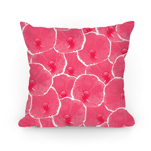 Pink Poppy Flower Pattern Pillow