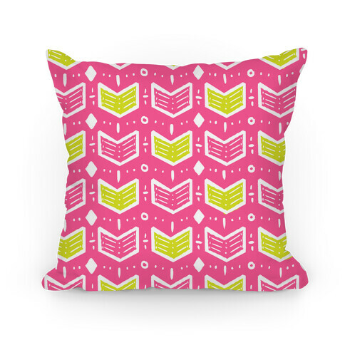 Pink and Green Tribal Doodle Pattern Pillow